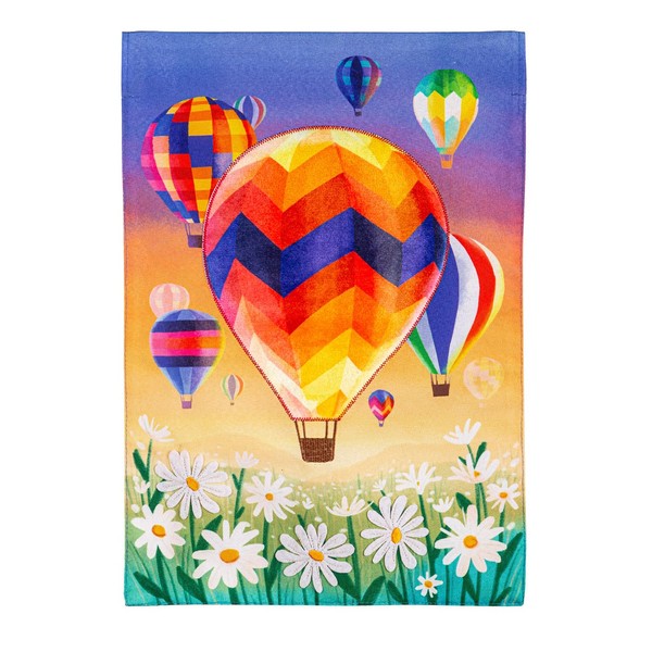 Evergreen Flag Hot Air Balloons Linen Garden Flag | Welcome