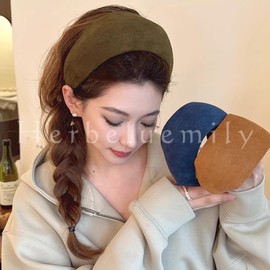 Herbeluemily HM-0172-R03-KH Women's Headband, Wide Suede Hair Turban Style, Stylish, Khaki