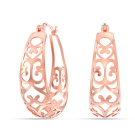 LeCalla 925 Sterling Silver Filigree Hoop Earrings | Small Oval Mesh Filigree Heart | 14K Rose-Gold Plated Click-Top Hoops Jewelry for Women - 24MM
