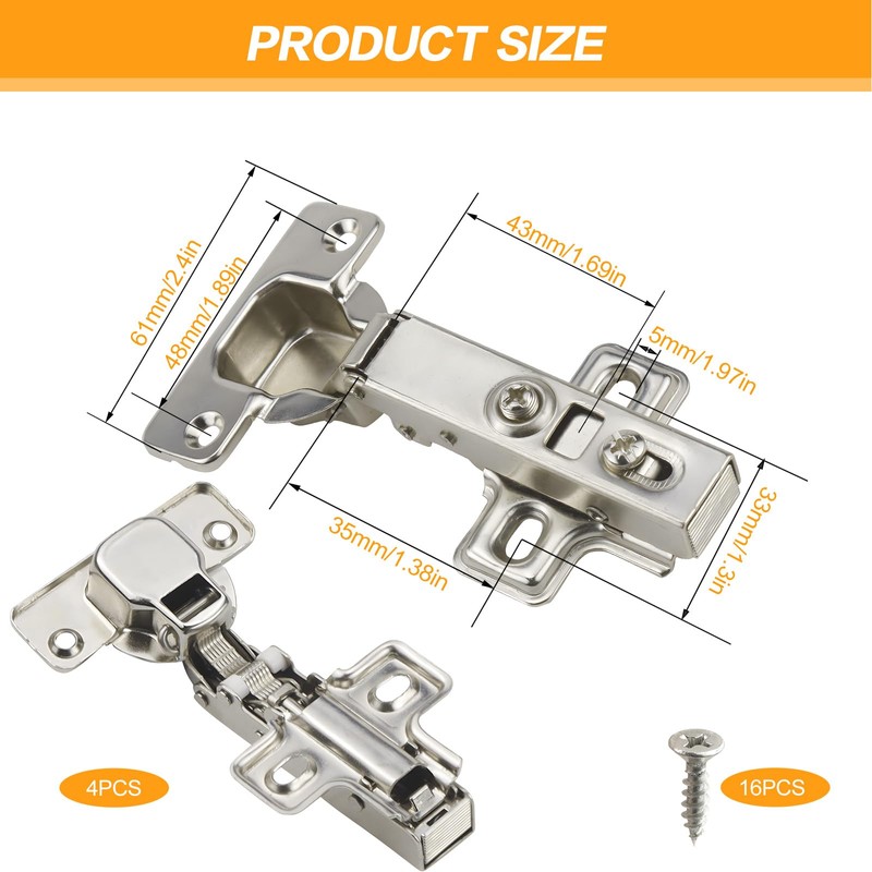 Jeinbuil Set of 4 Cabinet Hinges 105° Corner Stop Door