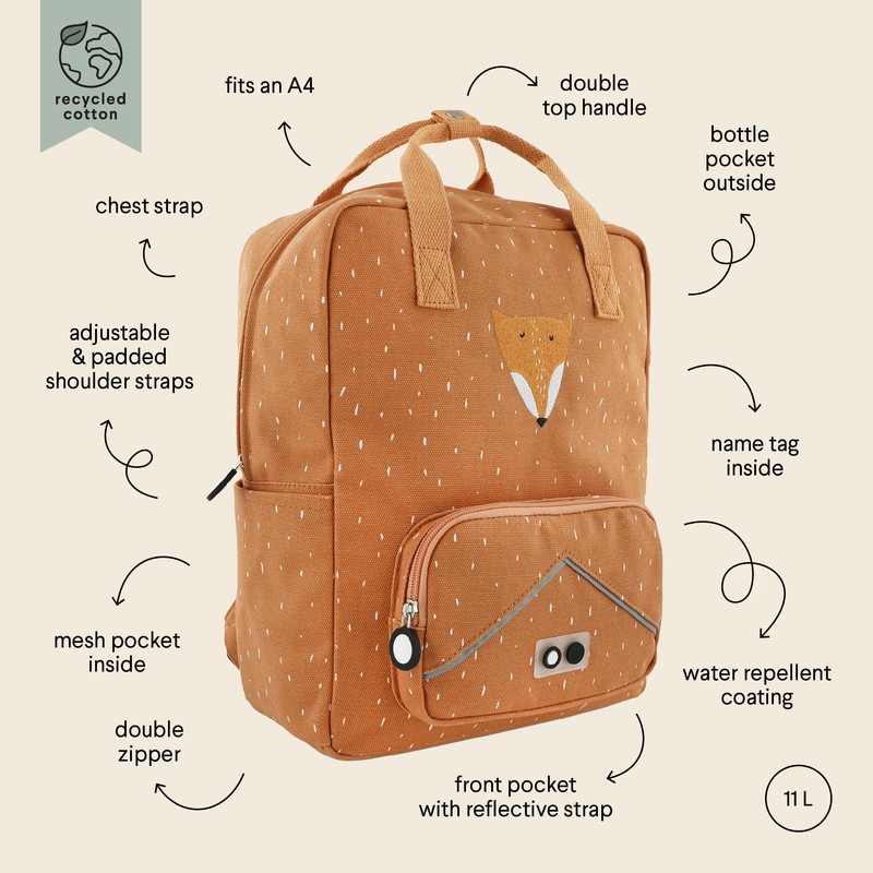Trixie Baby Trixie Large Childrens Mr Fox A4 Backpack, Mr.