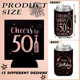 Nitial 24 Pcs Rose Gold 50th Birthday Can Sleeves to 50 Years Can Neoprene Cooler 50th Birthday Decorations 50th Birthday Party Favors Supplies Birthday Gift for Women Men