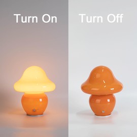 HEQET Battery Operated Mushroom Lamp,Cute Glasss Mushroom Table Lamp Aesthetic,for Livingroom,Dining Room,Indoor Outdoor Murano Style,Gift for her/him,Buld Included
