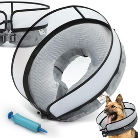 Inflatable Dog Cone Collar w/Pump - Medium + Dog Donut Collar After Surgery - Washable Dog Cone Collar w/Removable Soft Cone for Dogs After Surgery- Dog Cone Alternative After Surgery w/Soft Cover
