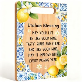 Koesus Italian Blessing Lemon Cutting Board, Housewarming Gifts for Italian Women, Mediterranean Italy Azulejo Tiles Lemon Bamboo Cutting chopping Boards for Kitchen