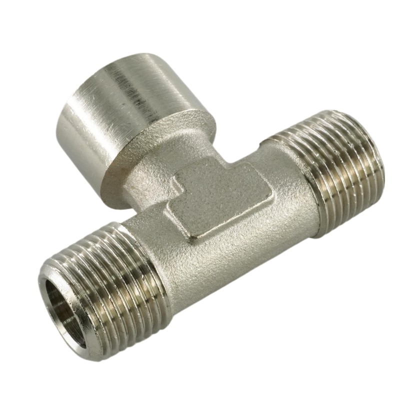 Fittingstore - T-piece with external internal male thread, nickel-plated brass,