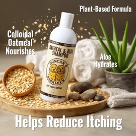 Duncan & Barkley’s Oatmeal & Aloe Dog Shampoo and Conditioner 16 Oz Bottles - Cozy Vanilla Cupcake Scent, Gentle Pet Wash for Sensitive Skin and Vital Volumes Tips Card - Bundle