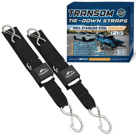 WavesRx Stainless Steel Boat Tie Down Straps to Trailer (2PK) - 2" x 24" Heavy Duty Transom Tie Down Strap - Boat Trailer Transom Straps, Boat Accessories for Jet Ski, Pontoon & Marine - 1,200lbs MBS
