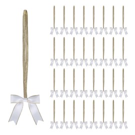 Meseey 30pcs 8 Inch Gold Stretch Elastic Loops with White Pre-Tied Double Face Satin Gold Edge Ribbon Bows for Gift Wrapping,Baby Showers, Weddings, Christmas Boxes (8 Inch, White)