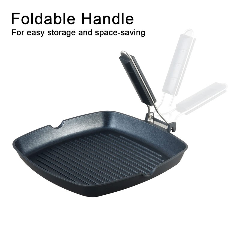 S·KITCHN Grill Pan with Folding Handle, Nonstick Grilling Pan for