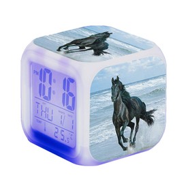 Alarm Clock Horses Animal Alarm Children Illuminated LED Night Glowing Alarm Clock with Light Wake Up Birthday Gifts for Adults (N)