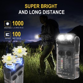 BORUIT V20 Mini Torches, 180° Rotating Torch, 110dB Buzzer Alarm, 1000 Lumens Super Bright with 13 Modes, IP67 Waterproof, Magnetic Tail, for Camping, Hiking, Notfa (Black)