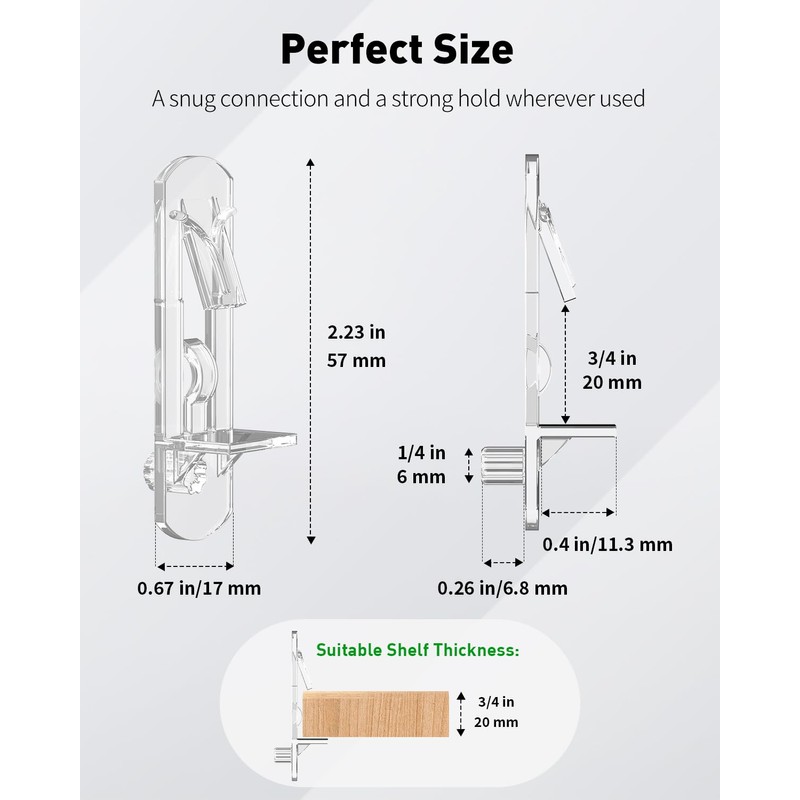 Vibit 28 Pcs Clear Plastic Cabinet Shelf Pegs, 1/4 Inch