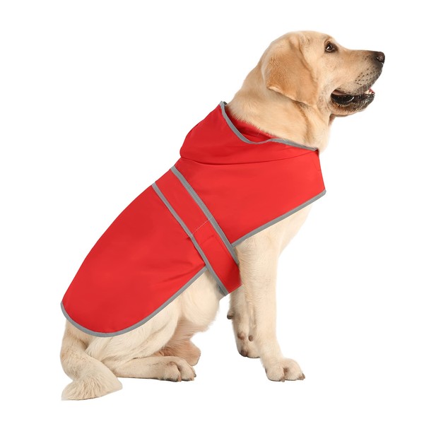 Dog Raincoat with Hood and Leash Hole, Adjustable Belly Strap,