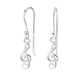 0.88 Inch Dainty Small Musical Note G-Clef Dangle Drop Earrings, 925 Sterling Silver