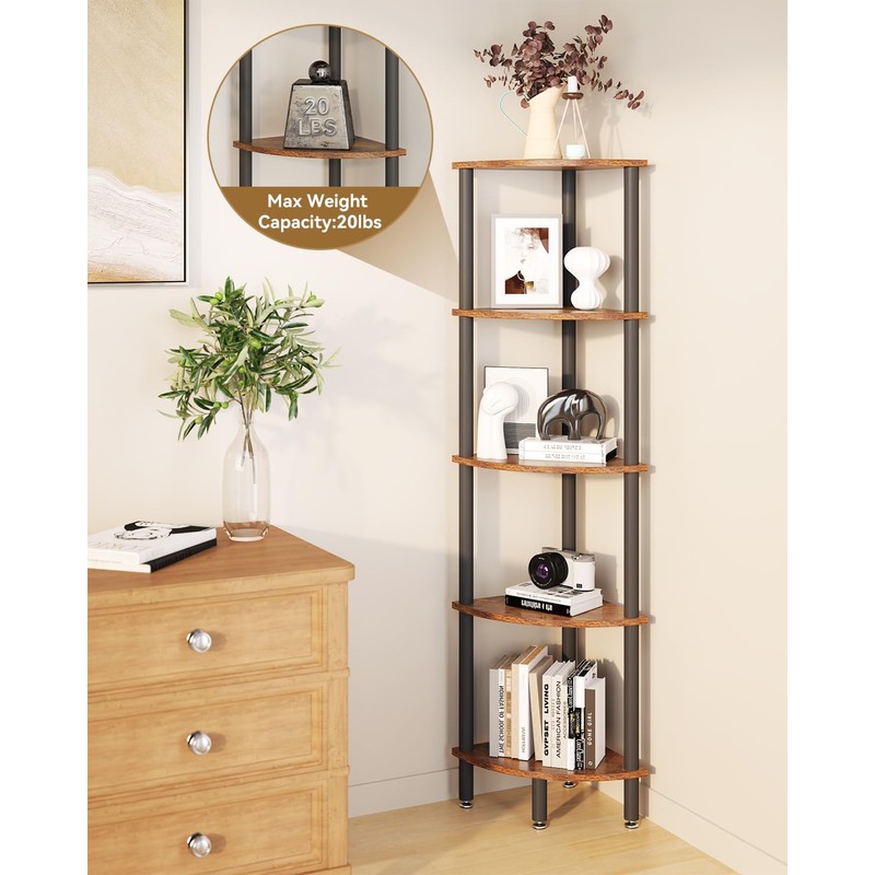 IBUYKE 5 Tier Corner Shelf Stand,Industrial Corner Display Rack,Corner Bookshelf