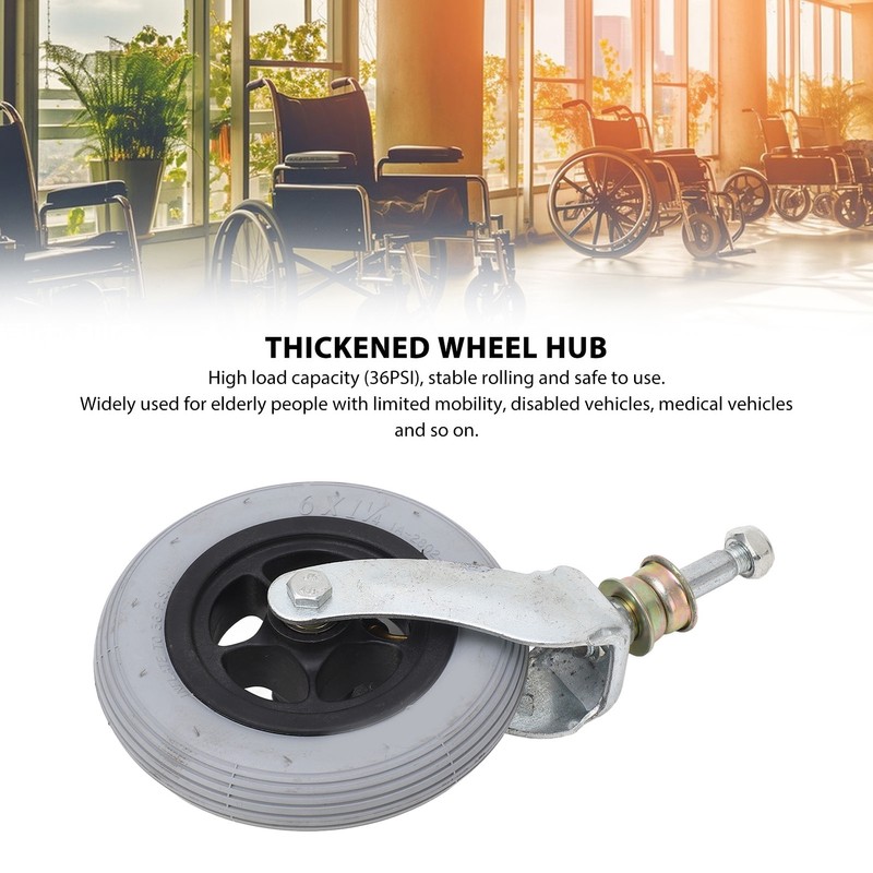 Wheelchair Replacement Wheel Grey 6 Inch PU Inflatable Universal Wheelchair