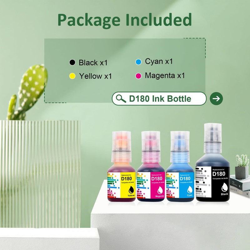 Nalifystic D180 Ink Refill Bottles BK/C/M/Y Compatible Replacements for Brother