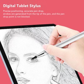 Stylus Pens, 3-in-1 Universal Stylus with Fine Tip for Tablet Mobile Phones, Universal High Sensitive Touchscreen Stylus Pen with 2 Fibre Tips for Writing and Drawing (Silver)