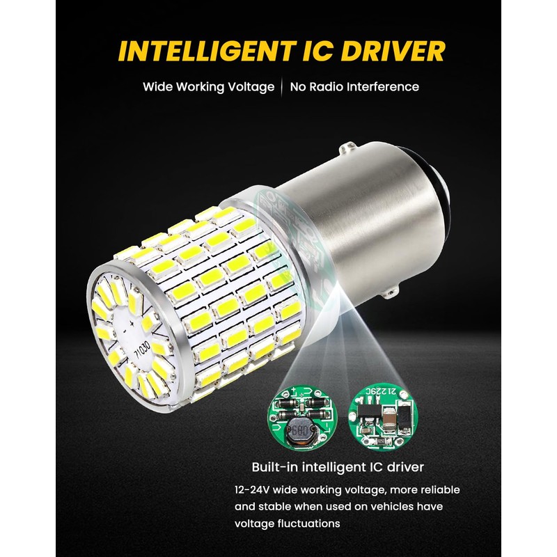 PHINLION 1157 LED White Light Bulbs, 2000 Lumens Super Bright