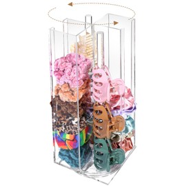 MOFASVIGI Acrylic Scrunchie Holder Claw Clip Organizer, 360°Rotating Hair Ties Display Stand, 4 Tier Hair Bobble Storage Organizer for Bracelets Bangle Watches, 28x11x11CM