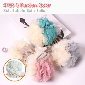 Shower Loofah Sponge, Quick Lather Bath, 60G Shower Loofah Exfoliating Body Scrub Sponge, 4 Shower Mesh Cuddle Balls for Men and Women (Color-1)