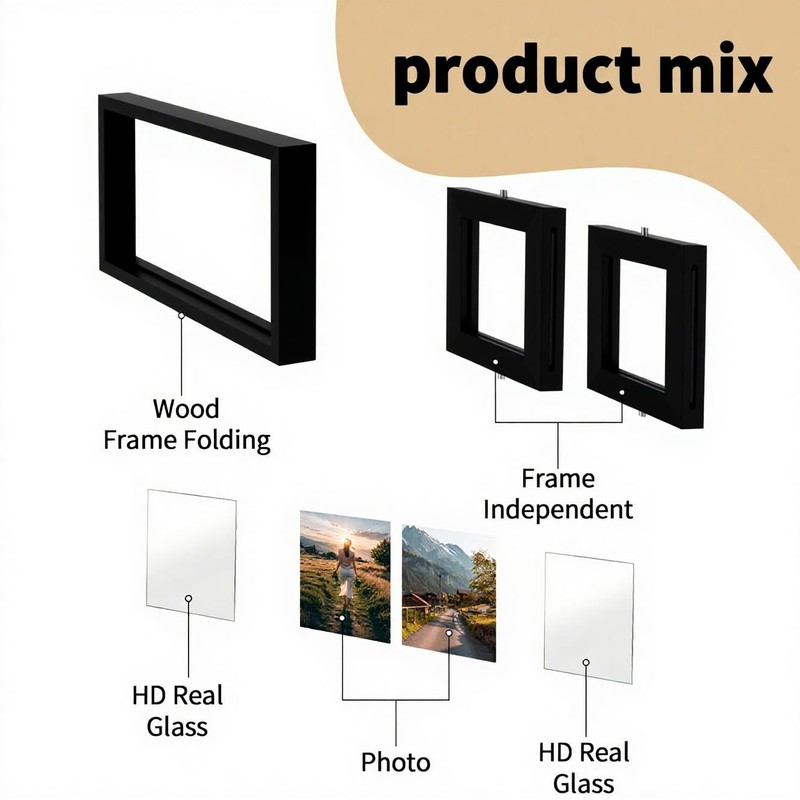 MIBYIBER 2 Pack Double 4x4 Rotating Floating Picture Frames, Black