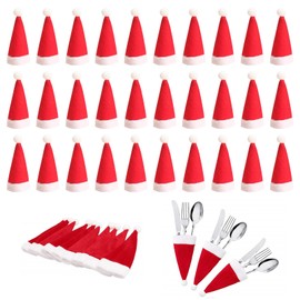 RCYHCY Pack of 30 Mini Christmas Hat, Christmas Hat Cutlery, Christmas Hat Table Decoration, Christmas Hats Cutlery Holder Cutlery Bag Christmas Santa Hat Mini Bottles Christmas Hats Decoration