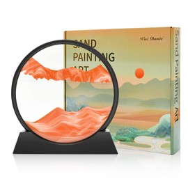 Wai Danie Moving Sand Art Picture Decor, 3D Deep Sea Sandscape Liquid Motion,Round Glass Frame Display Flowing Sand Relaxing Gift for Kids Adults Home Office Work Desktop Decoration(Orange,7 Inches)