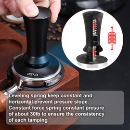 DIBTSA Espresso Tamper 53.3mm Spring Loaded Coffee Tamper Espresso Hand Masher for 54mm Portafilter 304 Stainless Steel Flat Base Anodized Aluminum Handle Espresso Accessories