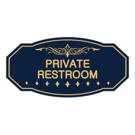 Signs ByLITA Victorian Private Restroom Sign (Navy Blue/Gold) - Large
