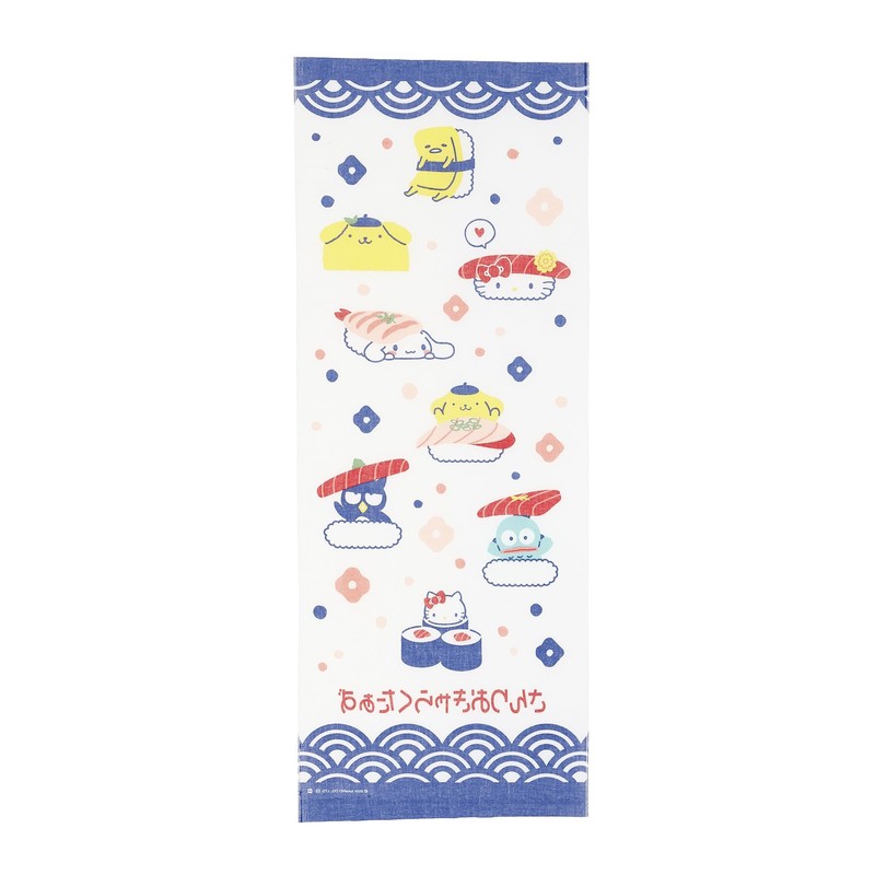 Marushin 3825019300 Tenugui Sanrio Characters Everyone and Sushi