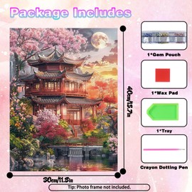 Mincloss Sakura 5D Diamond Painting for Adults, Diamond Painting Craft Set, Landscape DIY Diamond Painting for Home, Wall Decor, 30 x 40 cm