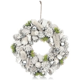 COM-FOUR® door wreath for Christmas - white advent wreath with glitter - decorative wreath - Christmas decoration - table wreath - Christmas wreath (Advent wreath L)