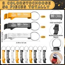 Dandat 54 Sets 90th Birthday Party Favors Beer Opener Keychain with Bags and Cards Birthday Souvenirs for Guests