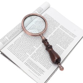 Brrnoo Lupa de Mano 10X Lupa de Cobre Antiguo con Mango de Madera de Sándalo, Lupa de Lectura Lupa de Mano para Personas Mayores Y con Baja Visión para Leer