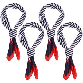 TENDYCOCO 4 Piezas PañUelos De Seda Para Mujer, DiseñO De Bordes Rojos Y Rayas Azules, Accesorio VersáTil Para Cuello, Cabello Y Traje, Ideal Para Ocasiones Profesionales Y Casuales