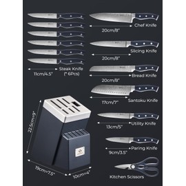 AMEGAT Knife Block Set, Knife Set with Advanced Self-Sharpening Technology, 14-Piece Waved Texture Kitchen Knife Set, Stainless Steel Knife Set with Block, Razor-Sharp Knives and Full Tang Handle