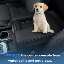 DEYTOP Center Console Cover for Toyota Tundra 2014-2021 Accessories Car Armrest Cover for Toyota Tundra Anti-scratch Leather Armrest Protector (Black with White Stitches, 2014-2021)