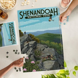 Shenandoah National Park, Virginia, Hikers and Hawk (1000 Piece Puzzle, Challenging Jigsaw Puzzle for Adults, Made in USA)