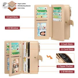 GAEKEAO Womens Wallet RFID Blocking Trifold Large Capacity Ladies Wallets Vegan Leather Floral Card Holder Multi Card Organizer