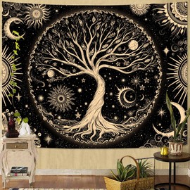 Spenlife Tree of Life Tapestry Sun and Moon Tree Wall Tapestry, Vintage Tapestries for Bedroom Mandala Tapestries Wall Hanging for Bedroom Living Room Wall Decor Tree-1 60"x80"
