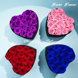 Hover Flower Preserved Roses in a Box, 16-Piece Real Forever Flowers Eternal Roses Valentine's Day Gifts for Her, Birthday Gift for Women, Girlfriend, Mom, Wedding Anniversary (Blue)
