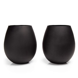 Big Betty - Premium XL Stemless Jumbo Wine Glass Set – Oversized Wine Glasses, Each Holds an Entire Whole Bottle of Wine or Champagne – Elegant Glassware Set of 2 - Matte Black
