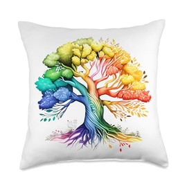 Yoga Lebensbaum Mythisch Meditation Wachstum Rainbow Colour Celtic Tree of Life Throw Pillow, 18x18, Multicolor