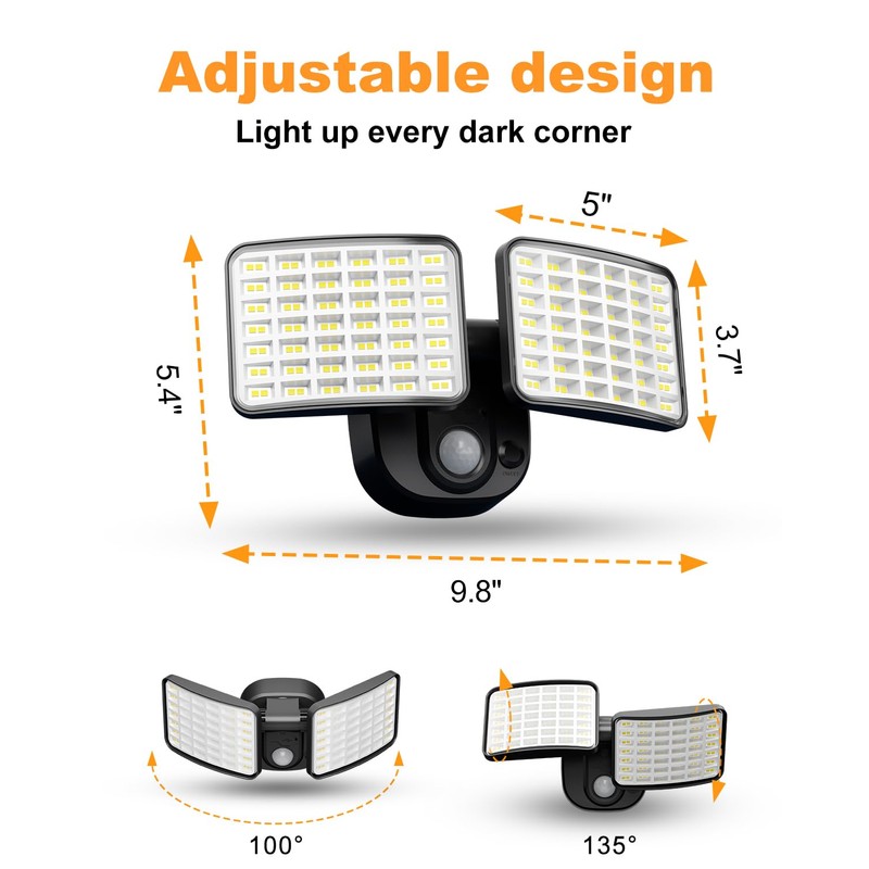 Rechargeable Motion Sensor Light, 2500LM&4000LM Dual Modes Rechargeable Outdoor Lights,