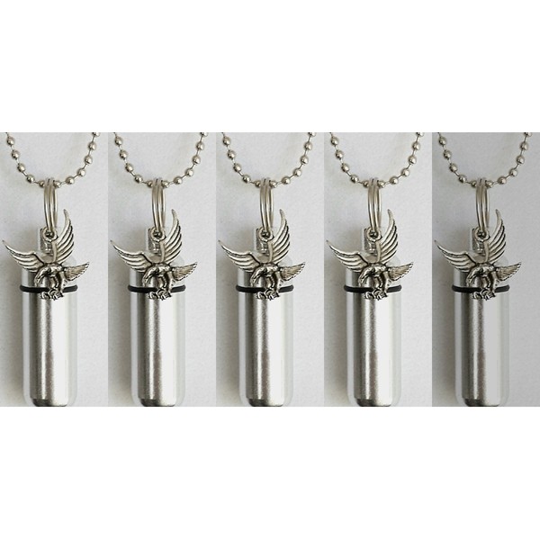 Beautiful Set of Five Silver Eagle Cremation URN Keepsakes with - Includes 5 Velvet Pouches, 5 Ball-Chain Necklaces & Fill Kit - Made in The USA