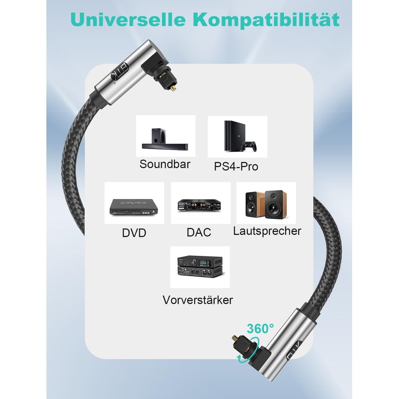 EMK 90 Degree Optical Cable,360 Degree Swivel Adjustable Right Angled