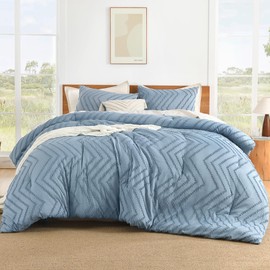 Litanika Grayish Blue California King Comforter Set, 3 Pieces Cal King Oversized Chevron Tufted Bedding Comforter Sets, Fluffy Bed Set (104x96In Comforter & 3 Pillowcases)