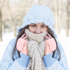 Women Mittens Winter Fur Gloves Flip Cover Gloves with Faux Fur Convertible Warm Flip Top Mitten Soft Fingerless Fur Mittens (Pink)